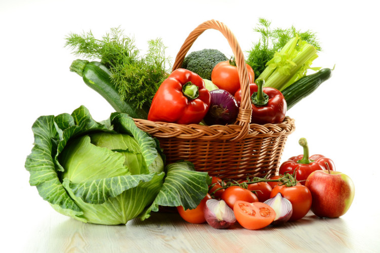 Basket of delicious fresh organic vegetables